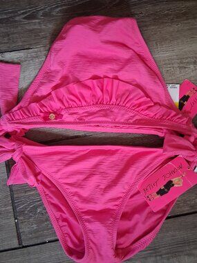 New Betsey Johnson Medium  Layercake  Bikini Bottom Pink